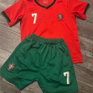Kids Red and Green Soccer Jersey Set RONALDO